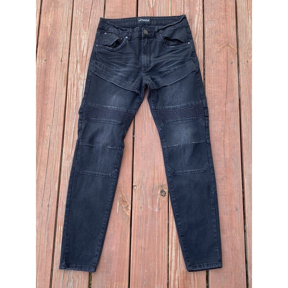 Victorious Jeans Men's 30x30 Black Distressed Ruched Skinny Stretch Denim